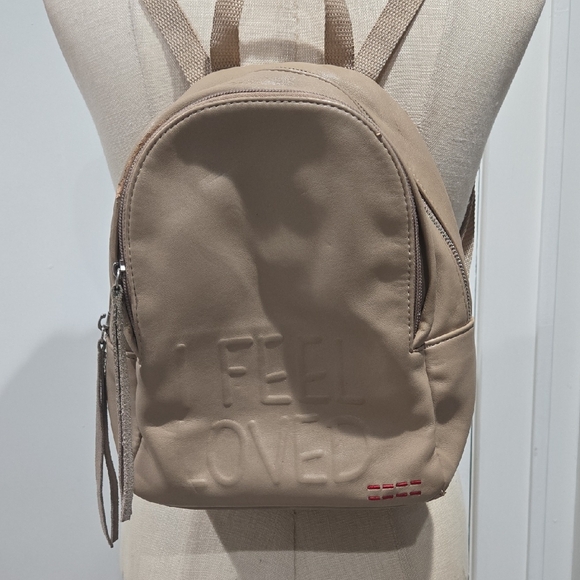 Pre-Loved Small Tan Backpack with Character – Ideal Upcycle Project - Peace Love - Picture 1 of 9